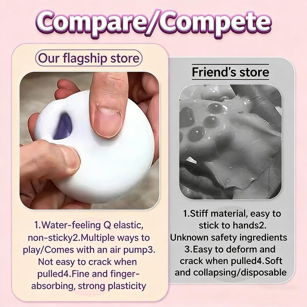 2026 New Coconut Oil Stress Ball, Fidget Squishy Toy, Shapeable Squeeze Vacuum Ball, Crunchy Specs Stress Relief Toy for Anxiety & Relaxation, Kneadable Toy (Pink, 2.36in)