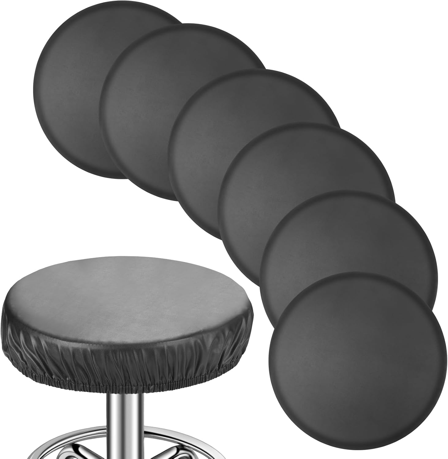 Newwiee 6 Pcs Leather Stool Covers Round, Waterproof PU Stretch Round Seat Cover Bar