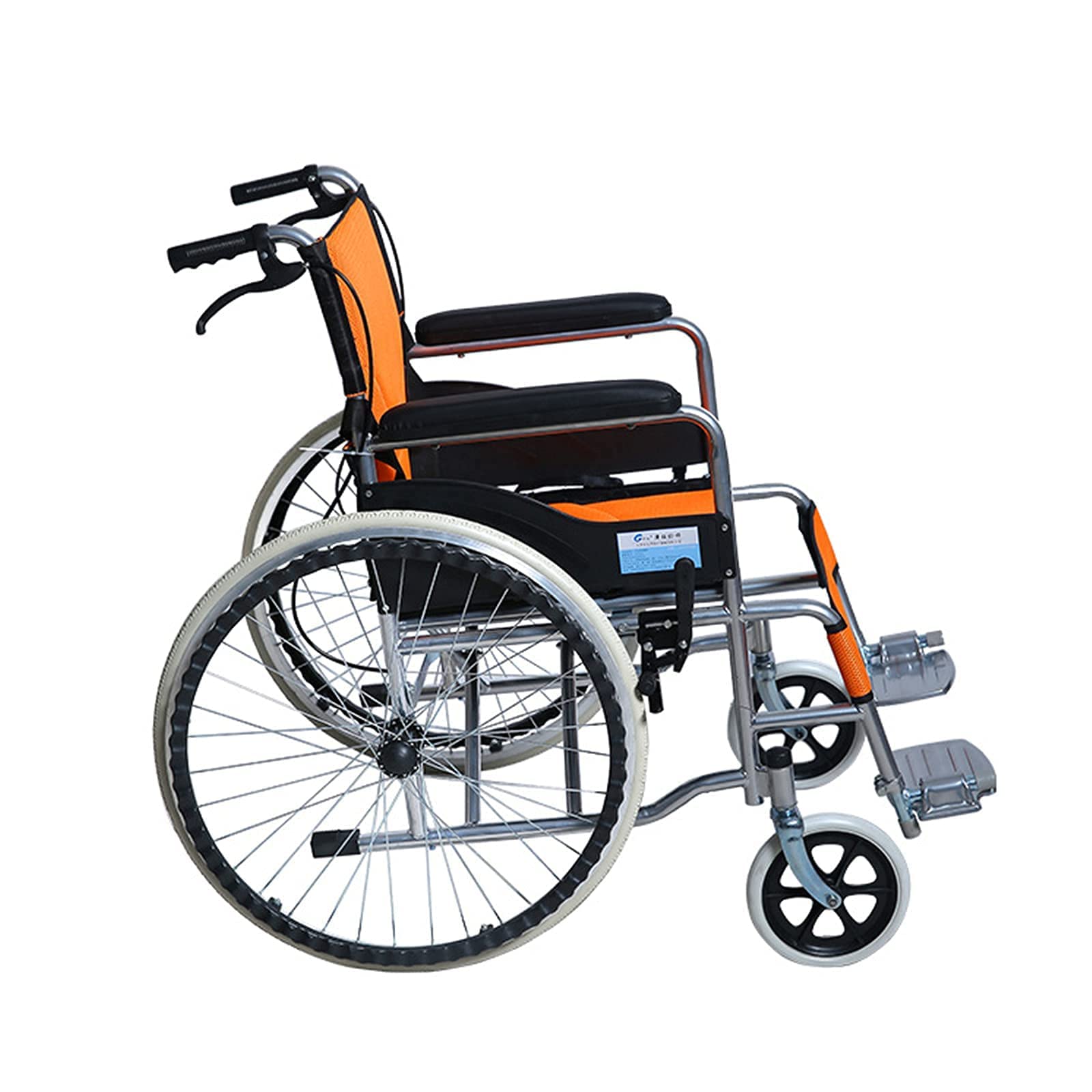 Sillas de Ruedas Silla de Ruedas Plegable, Sistema de Doble Freno Silla de Ruedas Manual de Viaje Ultraligera Plegable Portátil Seguro y Confort para Ancianos, Discapacitados,Orange