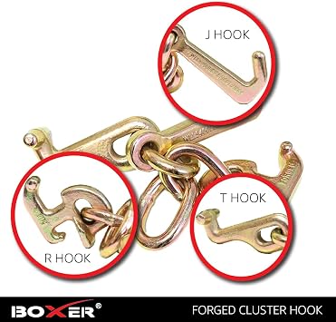 Boxer Tool Cluster Hook Strap 2 x 10 Towing Recovery Winch Strap G70 Hooks, J Hook, T Hook, and R Hook 10,000lbs (4 RTJ - Hooks)
