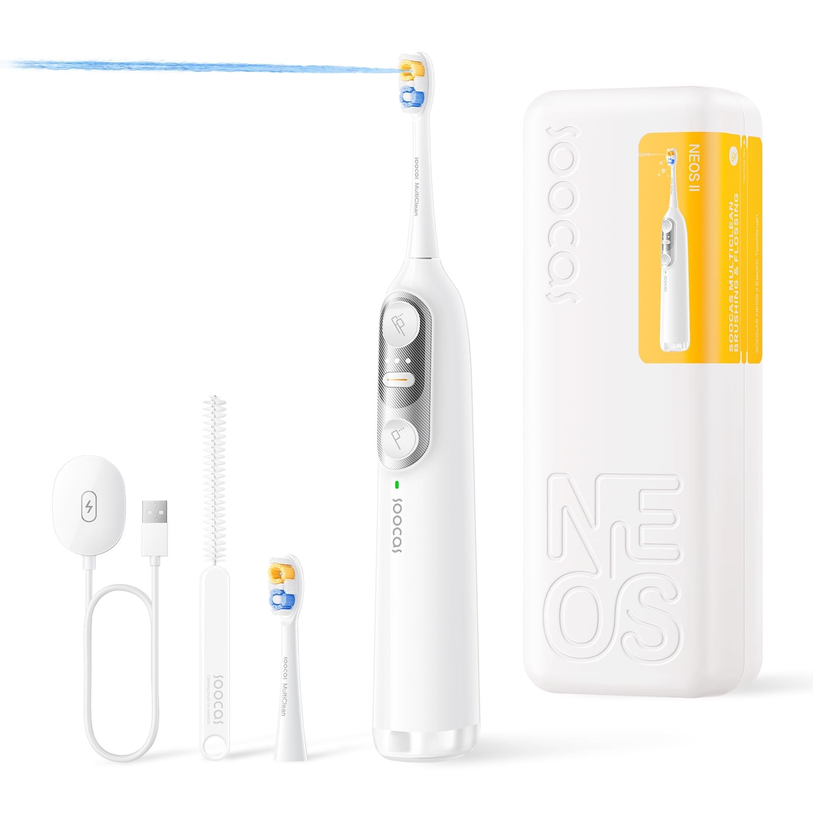 NEOS II - Electric Toothbrush with Water Flosser, Sonic Electric Toothbrush for Adults, Cordless Water Flosser for Travel, Portable Oral Irrigator, Up to 100% Plaque Removal, Pearl White