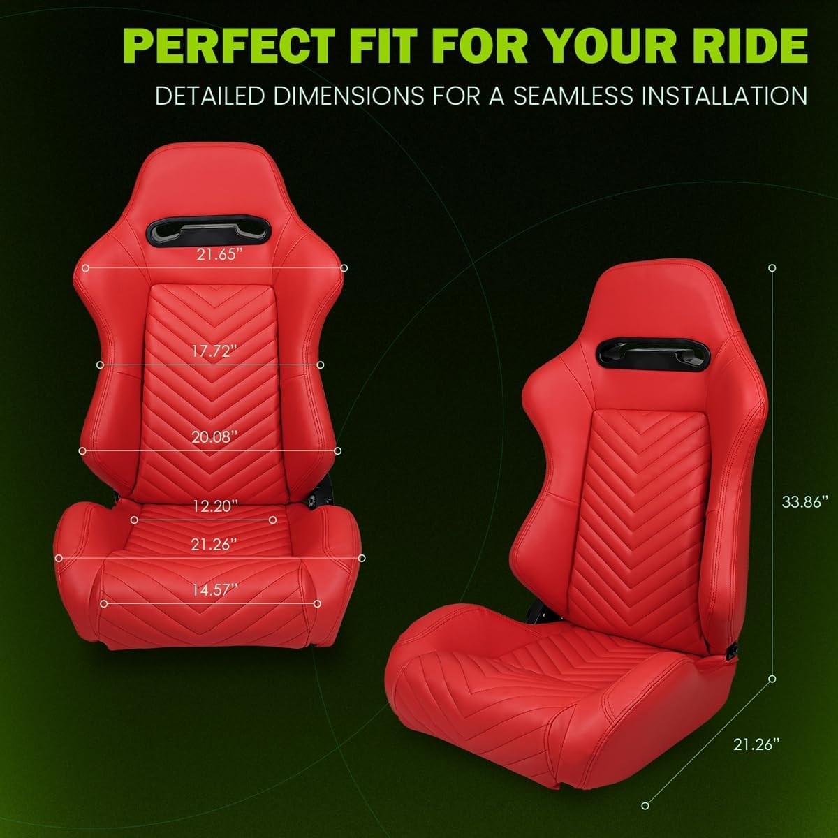 Universal Pairs of Racing Seat with Dual Sliders, PU Leather Reclinable Bucket Seat, Red+V Shape Stitch