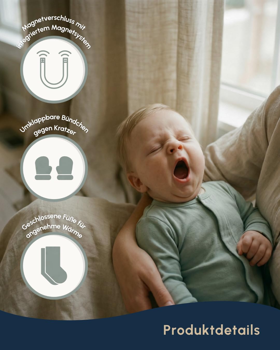 Baby-Pyjama mit Magnetverschluss, 100 % Bio-Baumwolle, faltbare Handschuhe und bedeckte Füße, weicher Strampler mit Magnetverschluss, schneller und einfacher Windelwechsel, Größen von 0 bis 12 Monaten