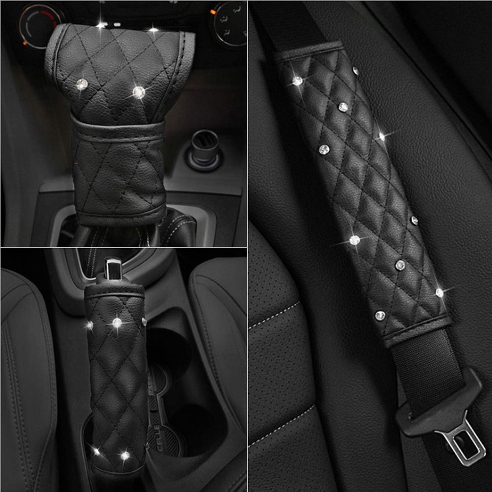 ihreesy 2PCS Bling Diamond Car Seat Belt Shoulder Pads,Universal PU Leather Seat Belt Covers Crystal Car Seat Belt Strap Cover Pads Interior Accessories for Car SUV Truck