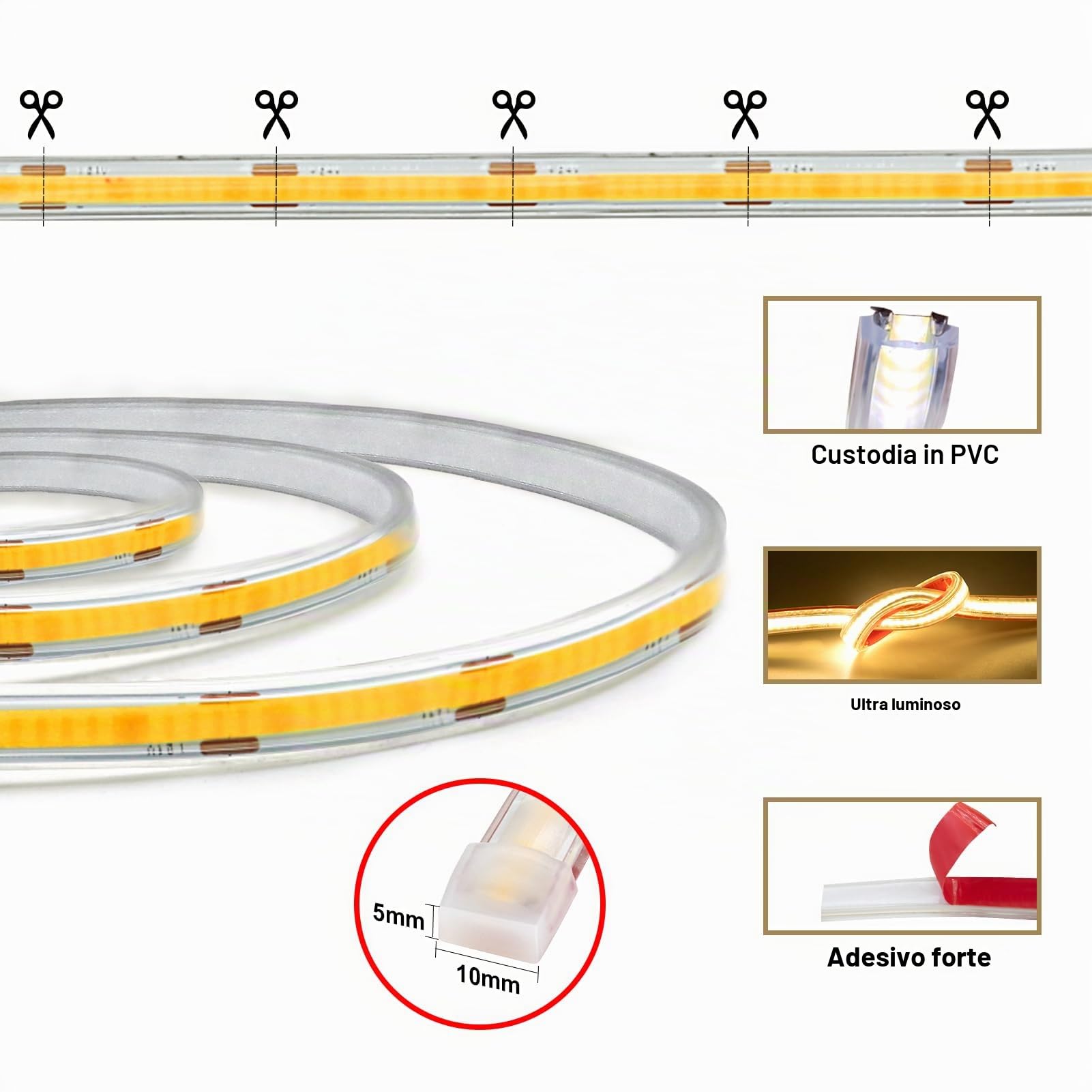 CCILAND COB Striscia LED 15M Bianco Caldo 2700K, 24V Dimmerabile Striscia LED con Timer Striscia LED Impermeabile Flessibile Autoadesiva per Casa Cucina Interni Esterni Decorazione Fai da Te
