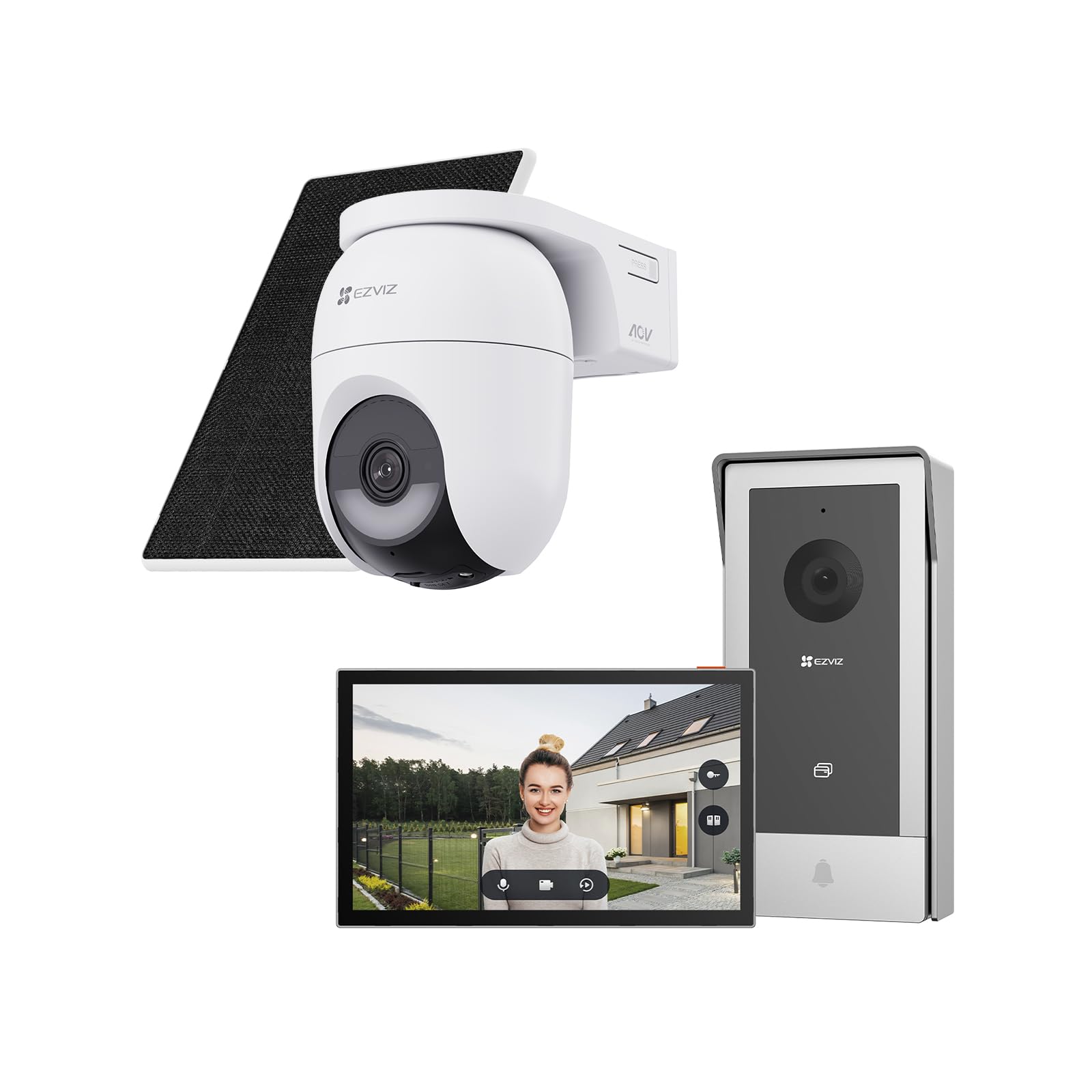 EZVIZ Lotes de CP5 Videoportero WiFi y CB8 Lite Kit 4MP Camara de Bateria con Panel Solar