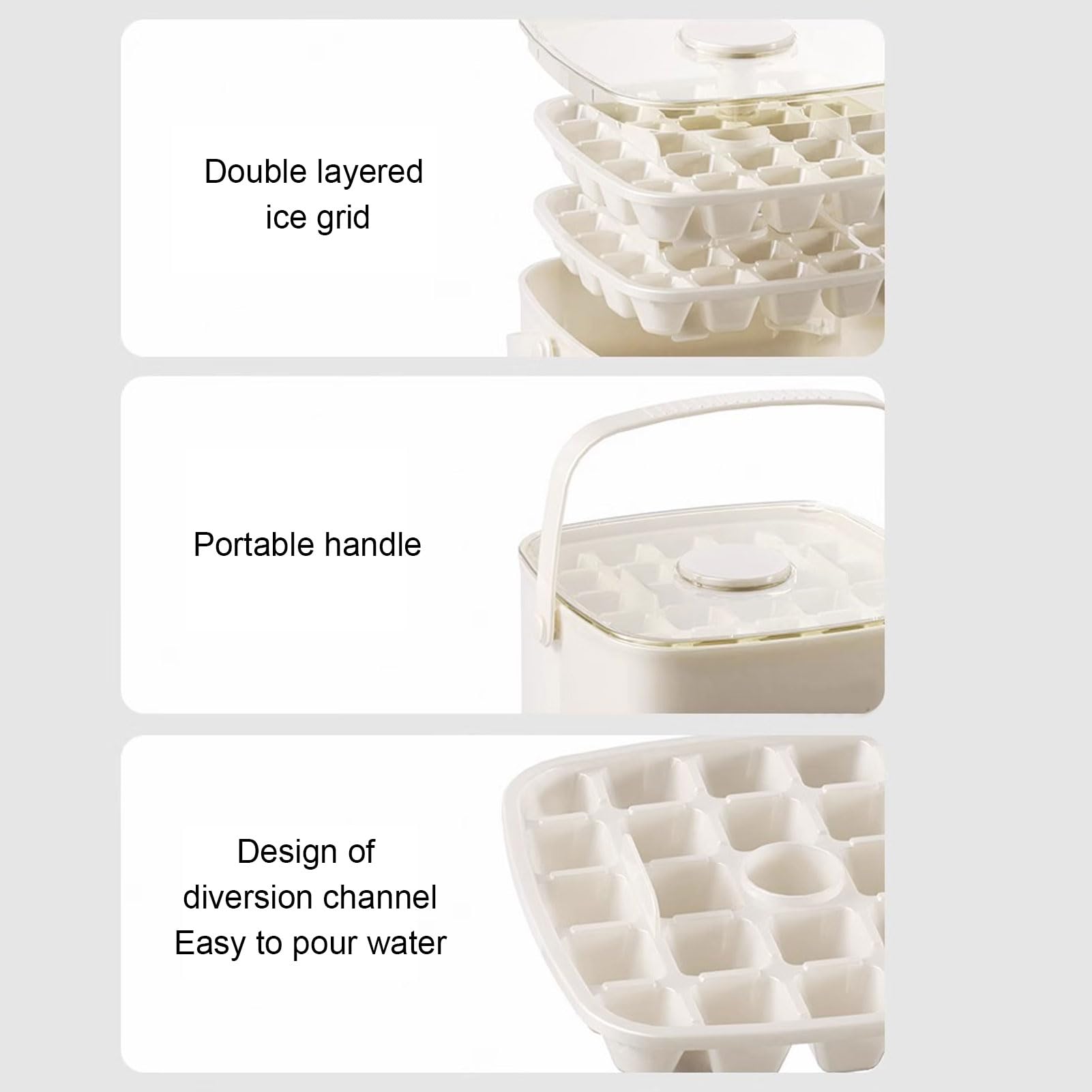 Cubo di Ghiaccio Maker Ice Set di Vassoio con 2 Vassoi e Contenitore per 120 Cubi di Rilascio Facile Design di Grado di Grado Alimentare Materiale PP Silicone Gestisce il (bianco latte)