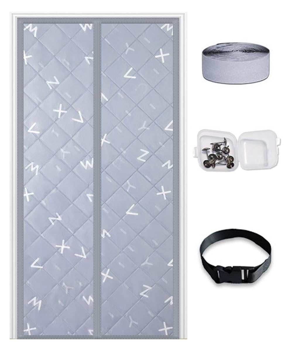 DarkSwan Customizable Magnetic Thermal Insulated Door Curtain, Upgraded Thick Thermal Fabric Door Cover, Soundproof Door Cover Attic Door Insulation Cover,Gray Letters โ image 1
