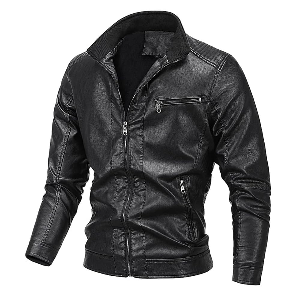 Casual Motorcycle Windbreaker Leather Jacket Men Fashion
