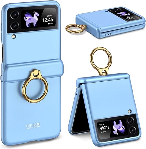 Miimall Funda para Samsung Galaxy Z Flip 4 con soporte de anillo, funda para Galaxy Z Flip 4 con protección magnética de bisagra + protector de
