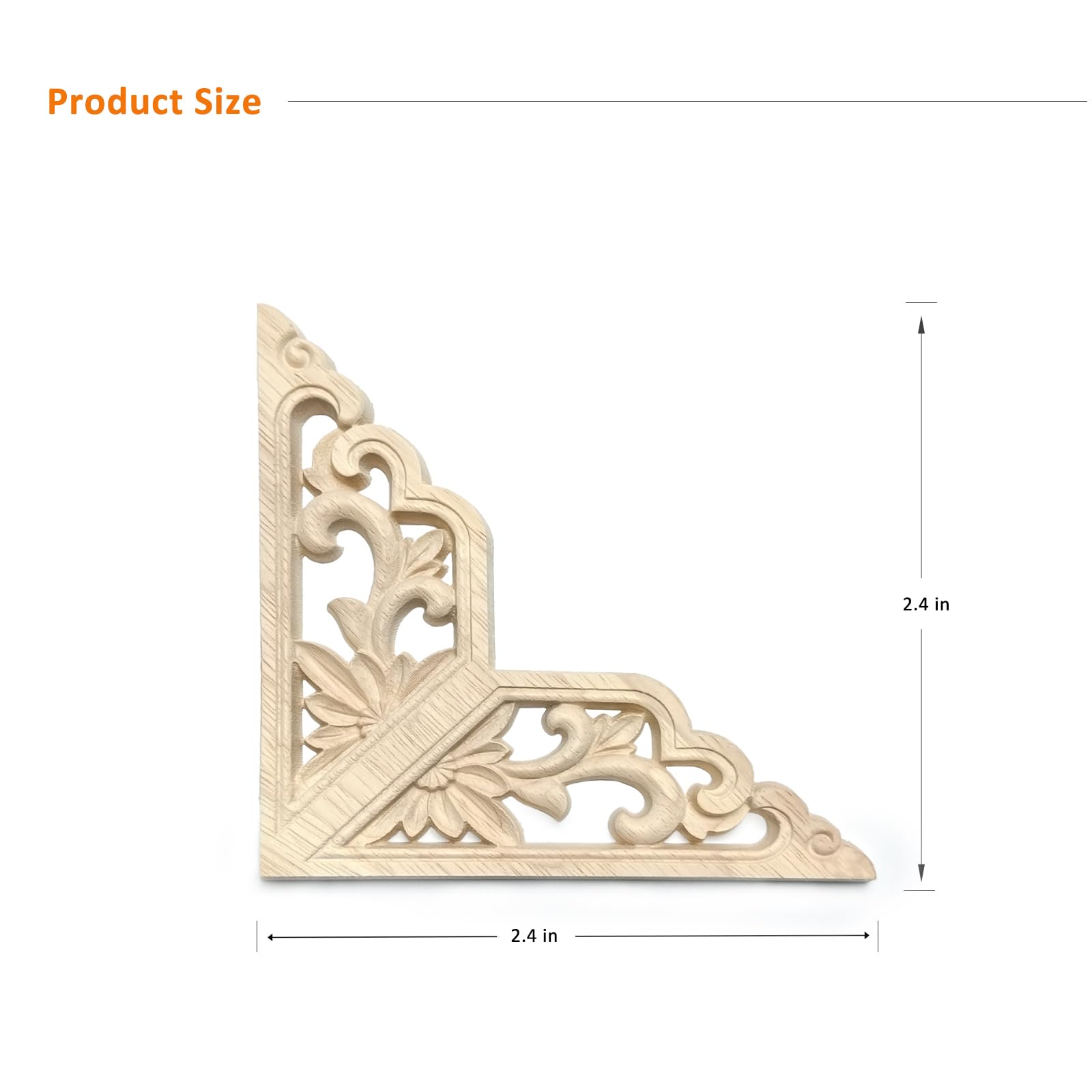 20Pcs 6cm Decorative Wood Flower Carved Appliques Corner Onlay DIY Unpainted Solid Wooden Carved Corner Decal for Furniture Wardrobe Mirror Photo Frame Closet Decoration (6cm - Image 3