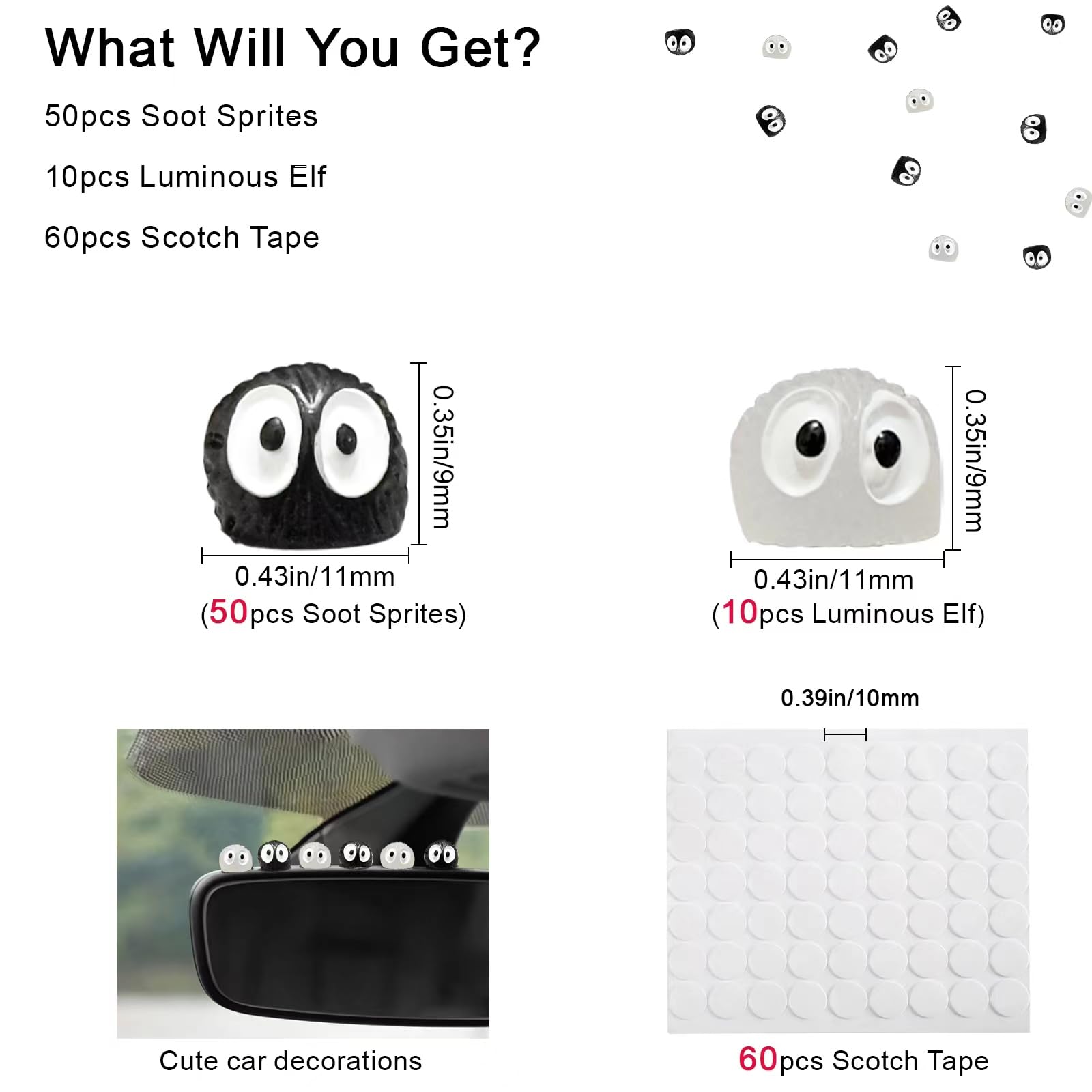 Tixjmcn Cute Soot Sprites Car Rearview Mirror Accessories For Car Interior Decoration Dashboard Car Ornament Funny Gifts For Cute Car Mirror Interior Decors (20 Pcs - View #9