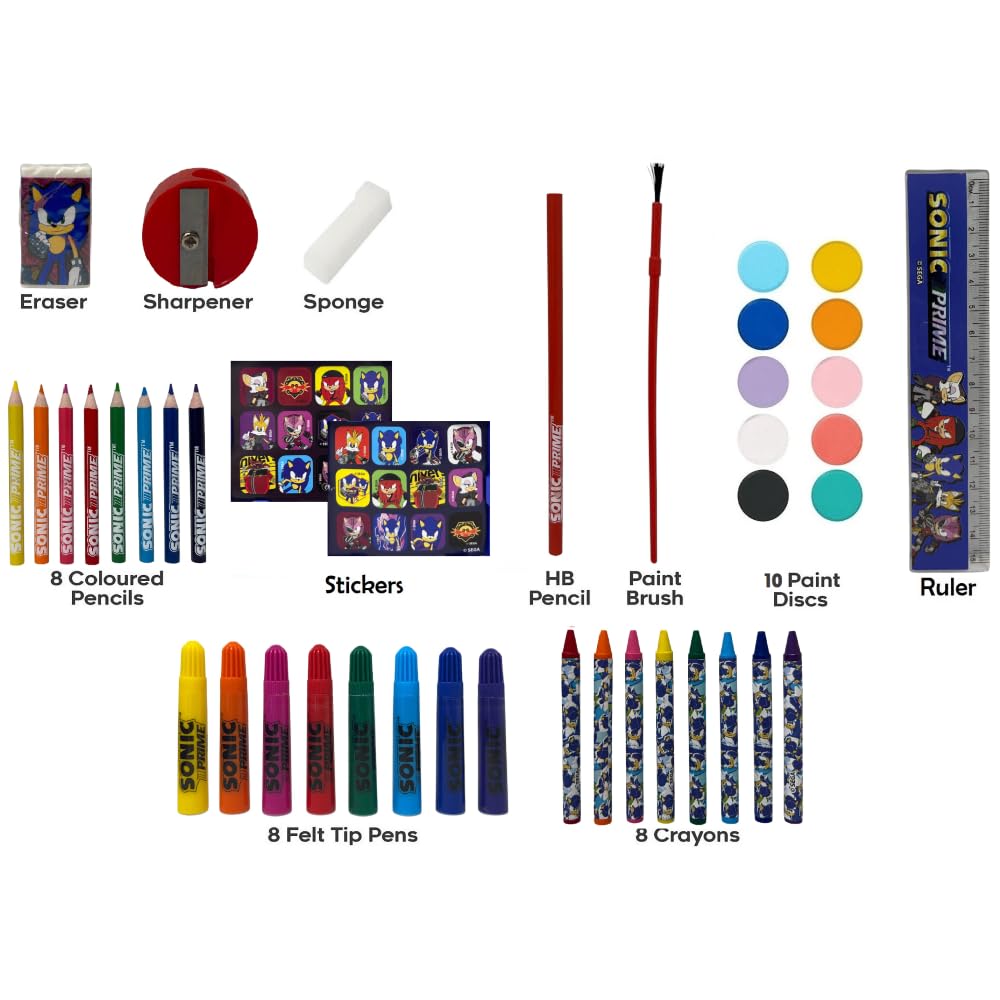 Valigetta con colori per bambini Sonic set 65 pezzi di colori e cancelleria kit disegno e pittura