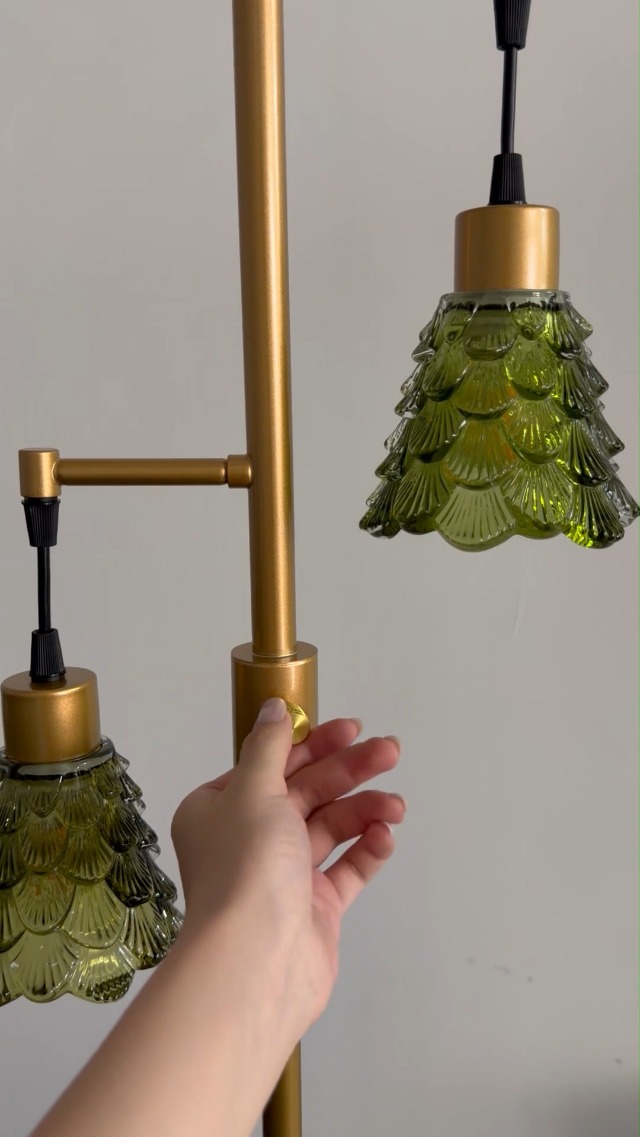 Image of Green Glass Floor Lamp Dimmable 2-Light Modern Gold Tall Floor Lamp