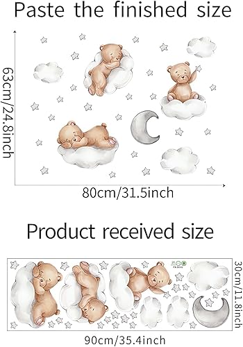 Miniatura 4 de Calcomanías de pared con diseño de oso de bebé dormido, diseño de luna y estrellas de sacinora para bricolaje, vinilo extraíble para niños,