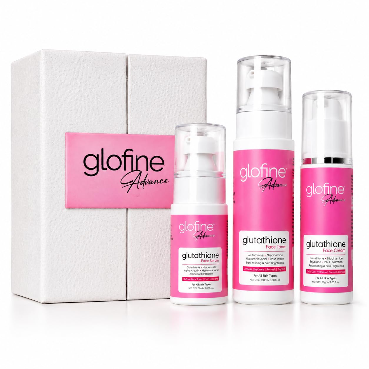 glutathione skin care kit Glofine Advance Face Serum, Cream & Toner | Brightening, Rejuvenating & Hydrating Skincare Combo 💦 Morning routine upgrade: