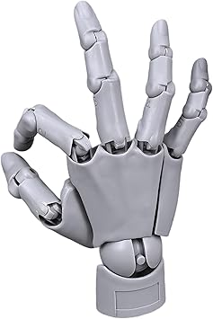 Articulated Hand Flexible Hand Model with Moveable Joint & Base DIY Friendly PVC Model for Drawing, Painting, Sketching, Grey