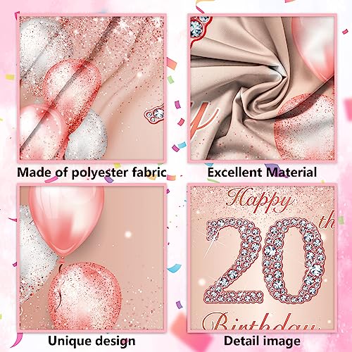 Image of Happy 20th Birthday Rose Gold Banner Cheers to 20 Years Old Backdrop Confetti Balloons Theme Decor for Girls Women 20 Years Old Pink Birthday Party Decorations Bday Supplies Background Gift Glitter