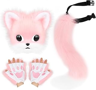 Fur Furry Plush Cat Mask Ears Paw Gloves tail Set Costume Cosplay New Year Halloween - Buy now
