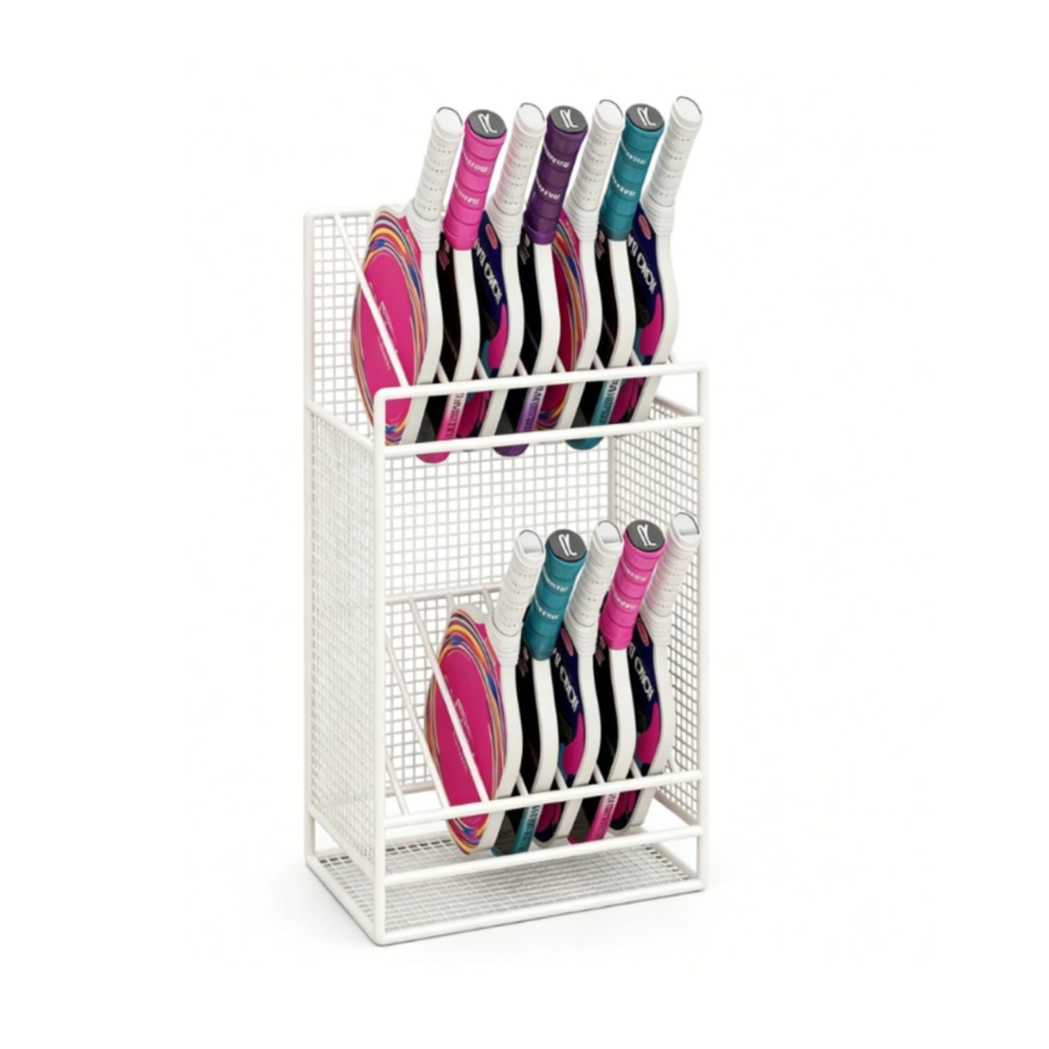 Metal Pickleball Paddle Rack Freestanding Pickleball Paddle Holder Floor-Standing Sports Gear Organizer Vertical for Players, Athletes, Gym, Court, Garage, White-image-12