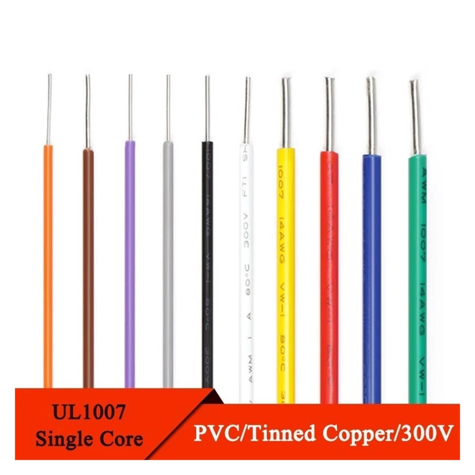 Cable Electrónico UL1007 De 10m, Núcleo Único AWG 26 24 22 20 18 16 14, Equipo Línea, Aislamiento PVC, Cobre Estañado(Green,10m 14AWG)