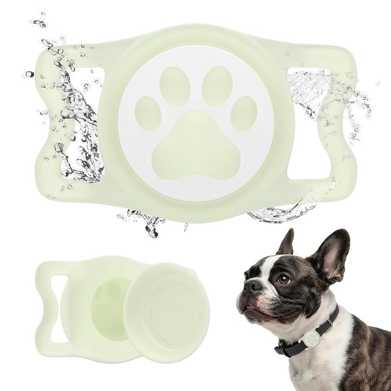 Suporte para AirTag em Coleira de Cães e Gatos WhoseID, Silicone Macio Verde Luminoso com Proteção contra Água, Modelo AH-20250812J-Luminous