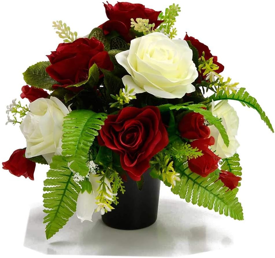 Jenson Artificial Flower Graveside Cemetery Memorial Pot Red & White
