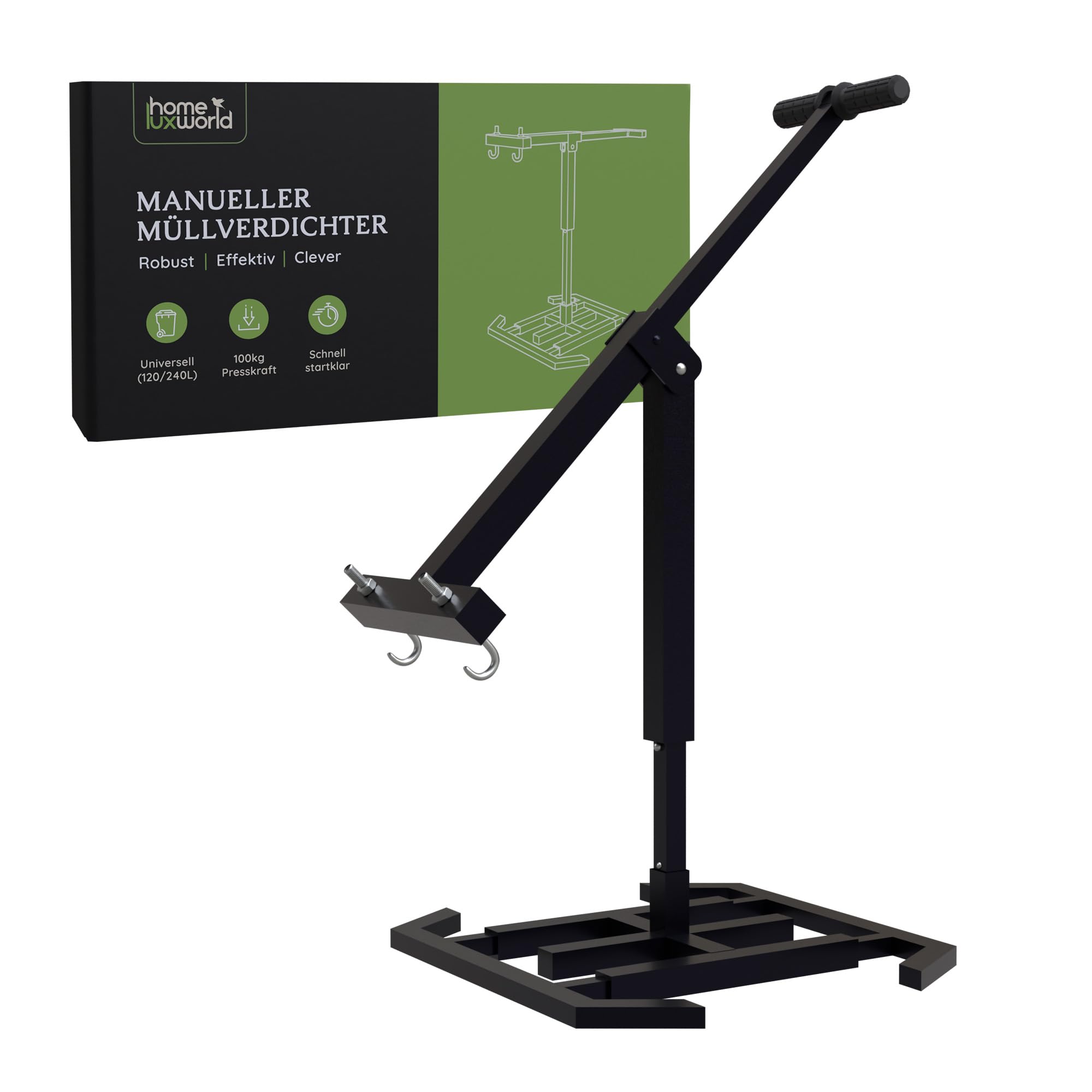 Müllpresse für Zuhause – Mülltonnen Presse 120L/240L – Manuelle Mülltonnenpresse zum Einspannen – Abfallpresse & Müllverdichter für platzsparende, nachhaltige Entsorgungen