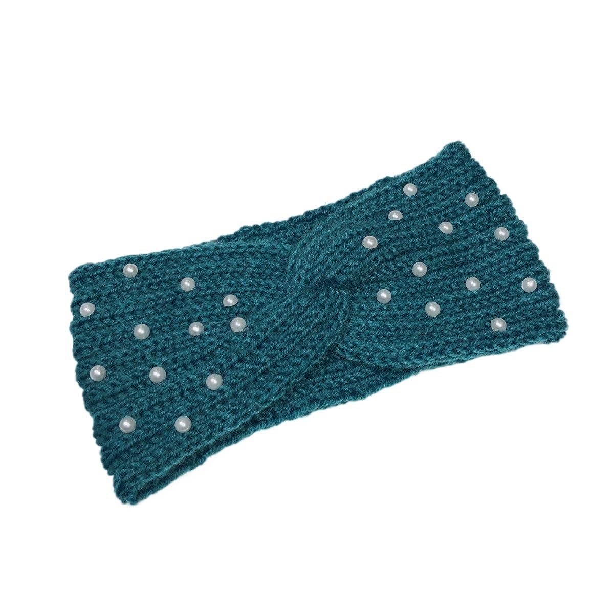 Stirnband 3PCS Perle Gestrickte Kreuz Stirnbänder for Frauen Mädchen Handgemachte Haar Zubehör Herbst Winter Headwear Ohr Wärmer Elastische Haarband Winter Stirnband(Green A)