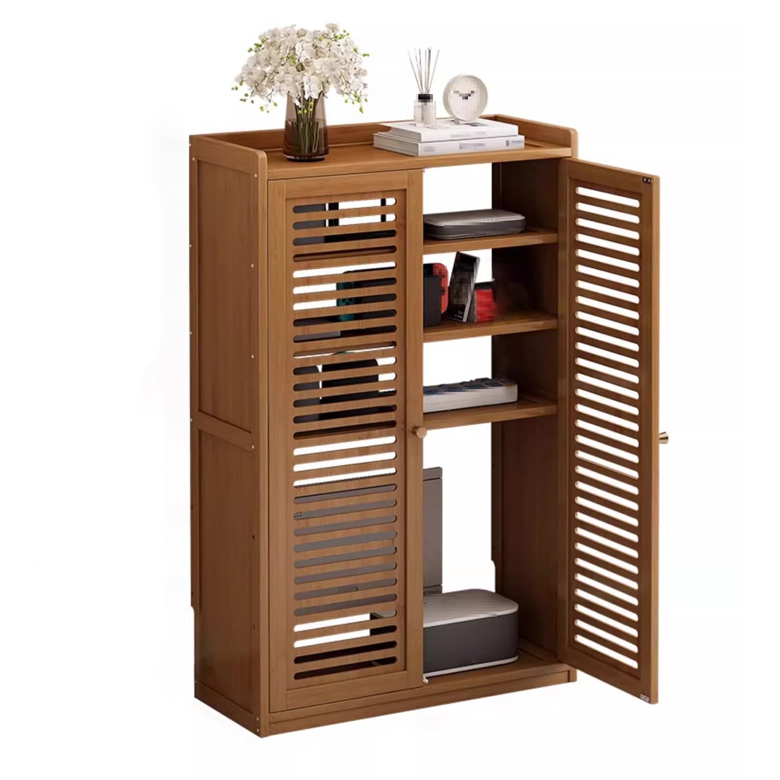 Mobilettos Nascondi Router Materiale di Bambù Addensato Design | Cavo Archiviazione Multipla Armadio per Router in Legno per La Decorazione Della Parete(Brown,59*25*97cm)