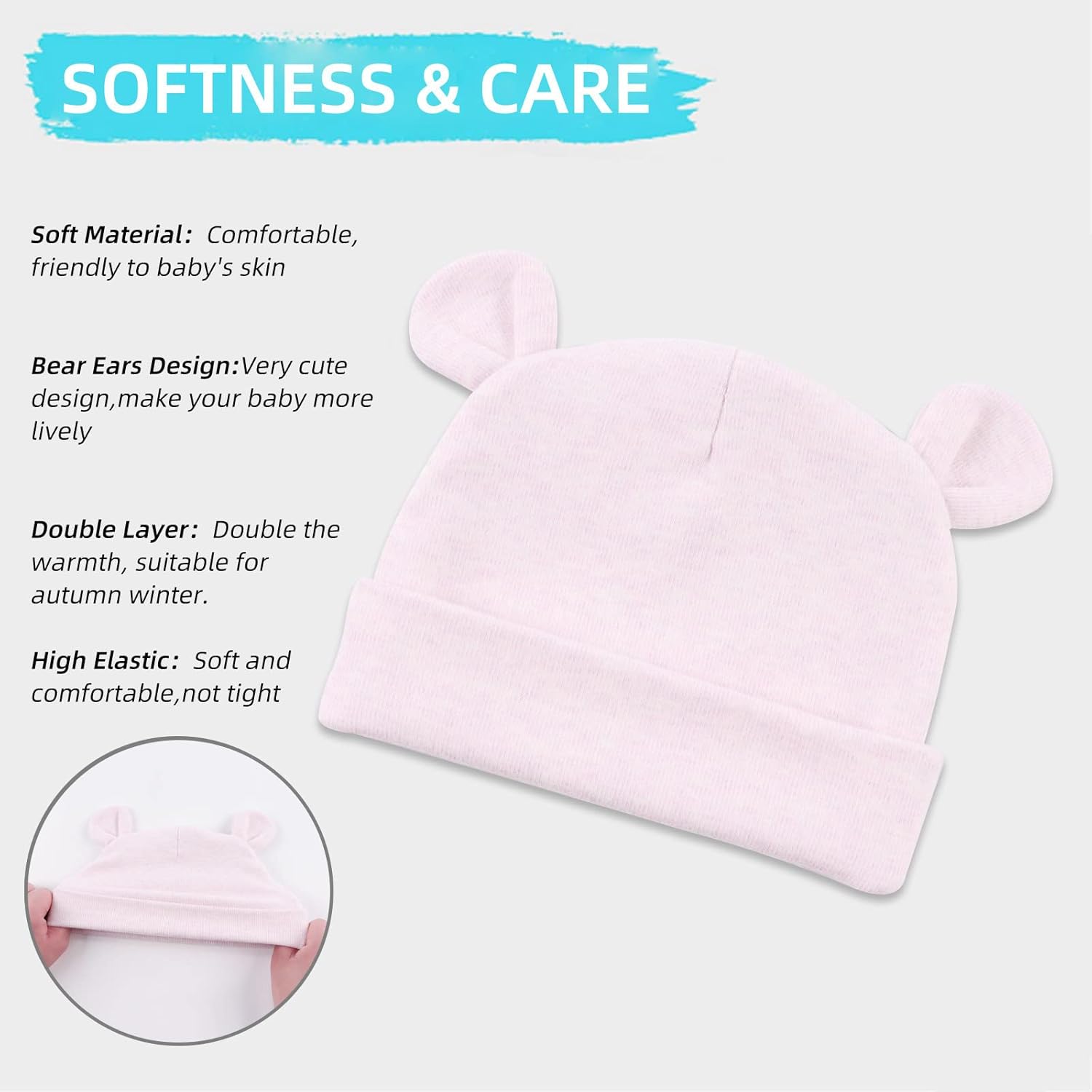 Original Cotton Newborn Hats for Girls Striped Preemie Baby Hats Bear Ears Infant Boys Beanies 0-6 Months - Image 3