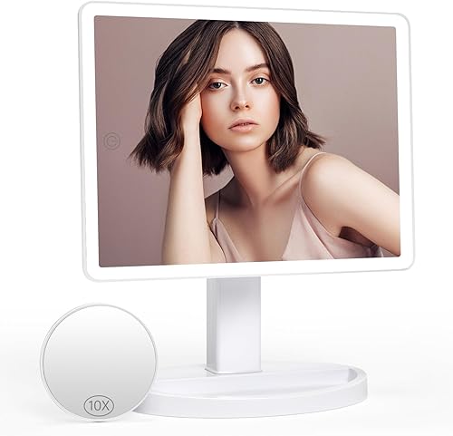 Funtouch espejo grande iluminado con 35luces LED, con sensor táctil, aumento de 10X y rotación de 360, ideal para cosmética y maquillaje, modelo
