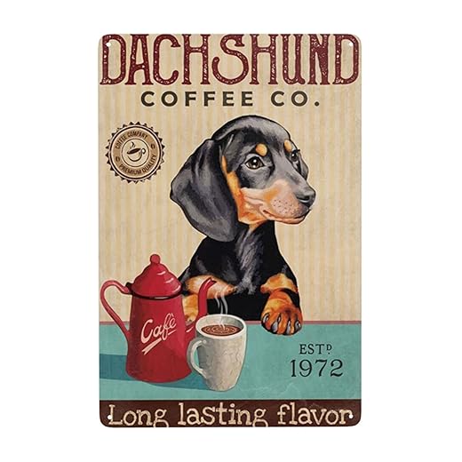 Funny Tin Sign Vintage Dachshund Dog Coffee Co. Long Lasting Flavor Tin Sign Home Kitchen Bar Farmhouse Ranch Cafe Club Cave Wall Decor 12x8 Inches