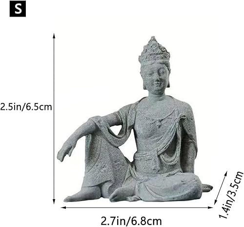 Miniatura 6 de Estatua de Buda de Little Aquarium Sandstone Buddha, estatuas de budismo zen para decoración de jardín de peceras (S, gris)