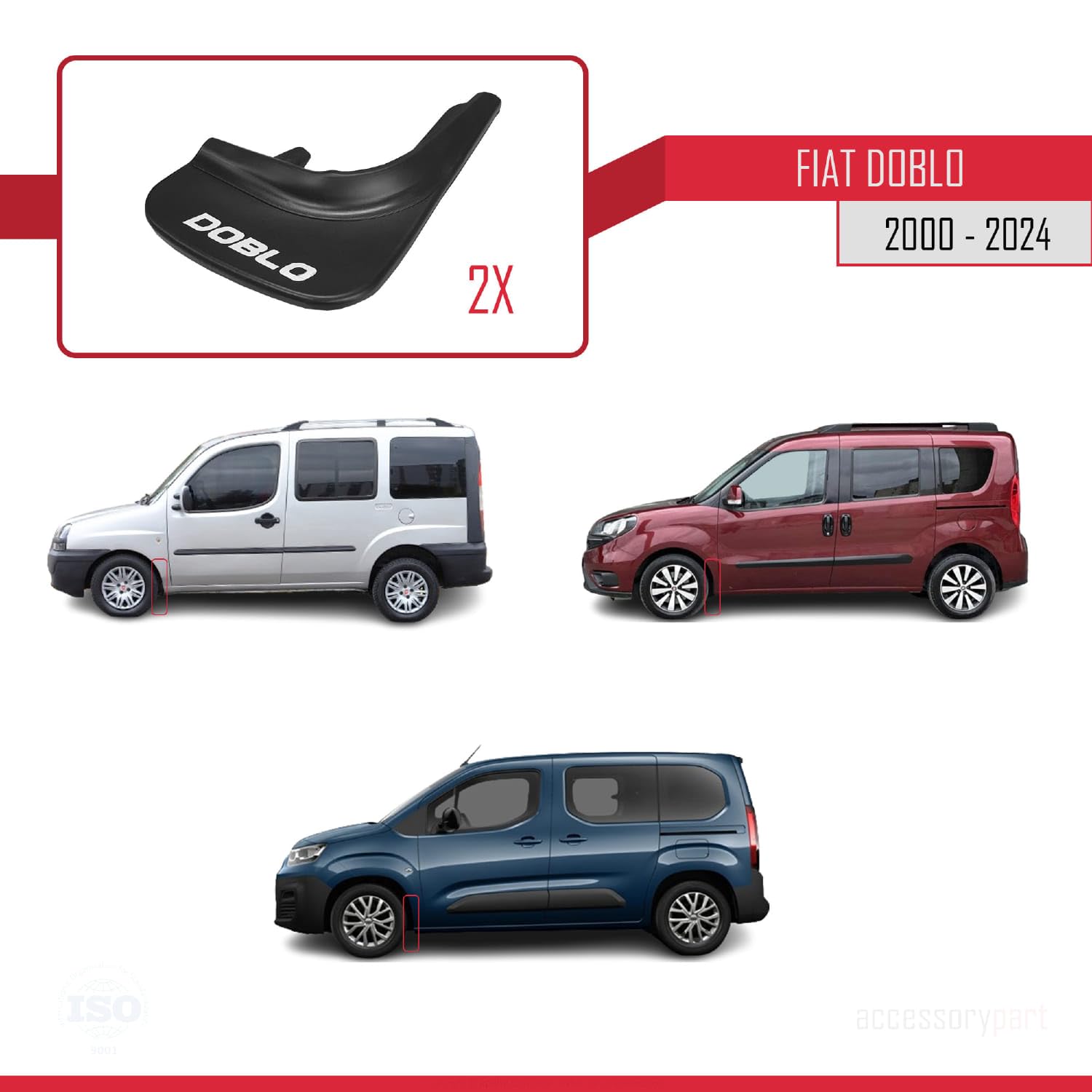 Compatibile con Fiat Doblo 2000-2024 Parafanghi Anteriori e Posteriori Set del Veicolo 4 Pezzi Nero