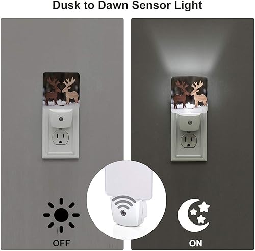 Miniatura 5 de Juego de 2 luces nocturnas de alce de Navidad para parejas, con sensor automático de Navidad, luces nocturnas LED del atardecer al amanecer, lámpara