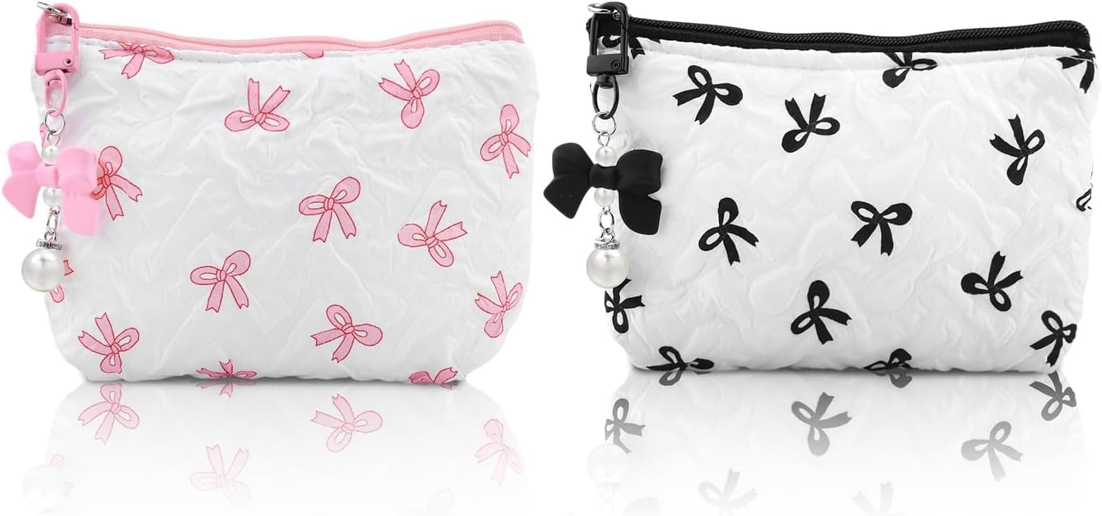 2 Pcs Small Makeup Bag for Handbag, Cute Quilted Mini Makeup Bag, Pocket Cosmetic Pouch for Lipstick & Beauty Essentials, Soft Travel Make Up Small Bag