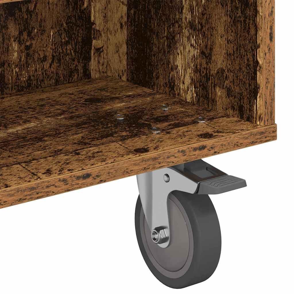 Tavolino con ruote, in legno anticato, 90 x 50 x 30 cm, versatile, comodino, tavolino da divano o tavolino portaoggetti per soggiorno, camera da letto, corridoio, balcone, salvaspazio