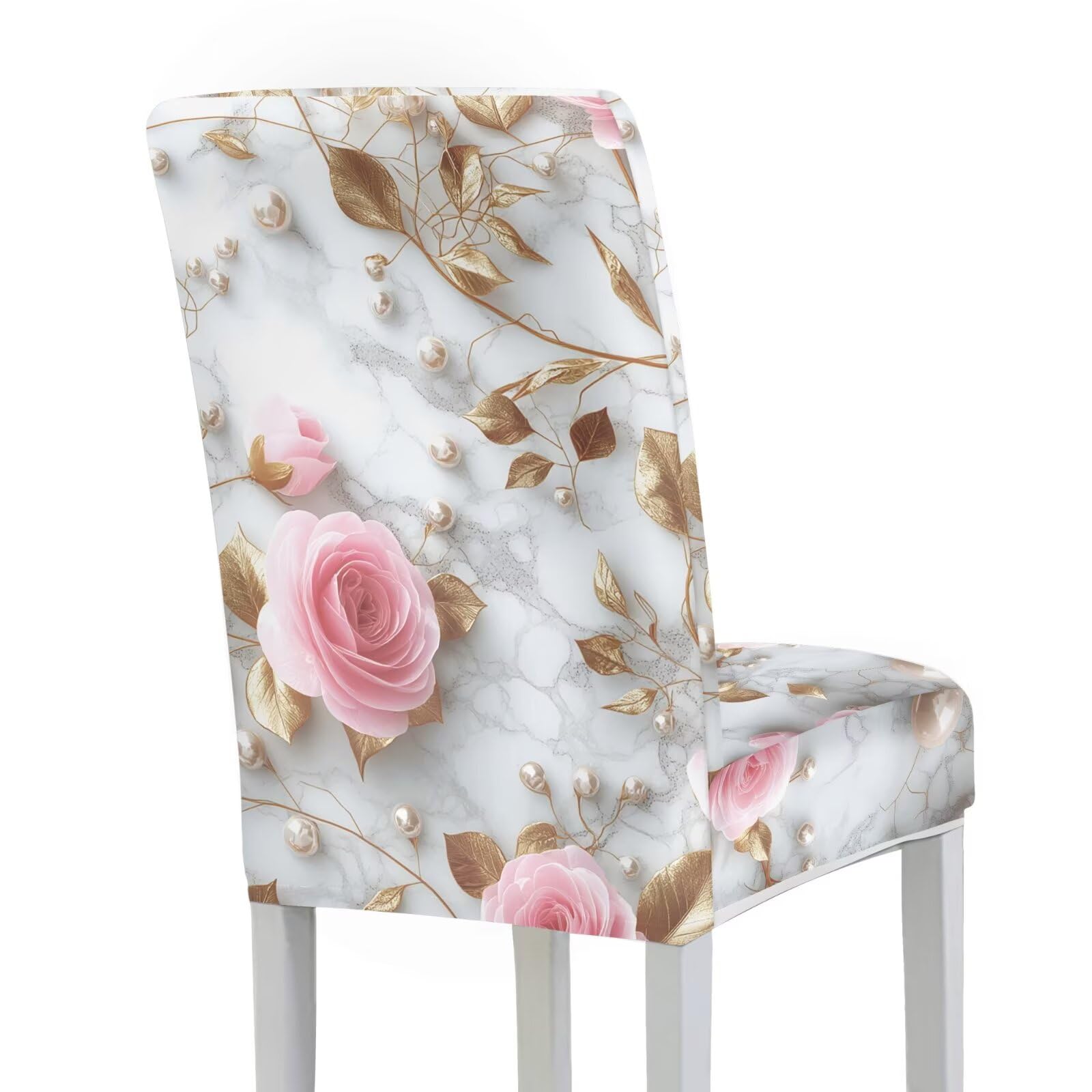 Set di 4 coprisedie elasticizzati con stampa marmorizzata rosa per cucina, sala da pranzo, sedie da pranzo, rimovibili, lavabili, per casa, hotel, banchetti