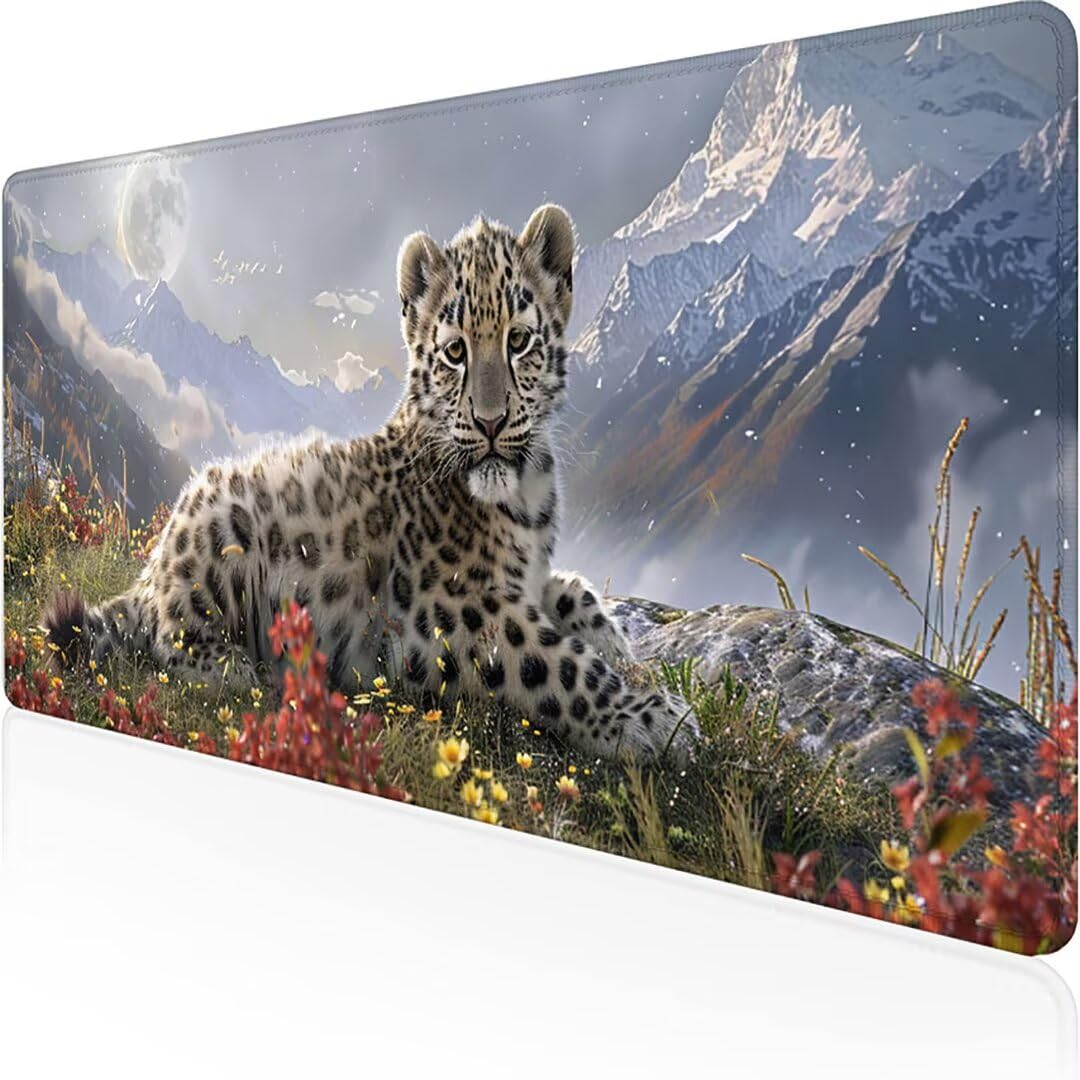 Excel Shortcut-Tasten-Mauspad - erweitertes großes 1200 x 600mm XL-Spickzettel-Gaming-Mauspad | PC-Büro-Tabellenkalkulation-Tastaturmatte | rutschfeste genähte Kante Weiß Leopard