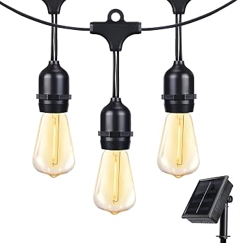 Solar Outdoor String Lights Waterproof, 12 Feet, 10 Edison Bulbs, Shatterproof Solar Patio Lights for Garden, Backyard, Porch