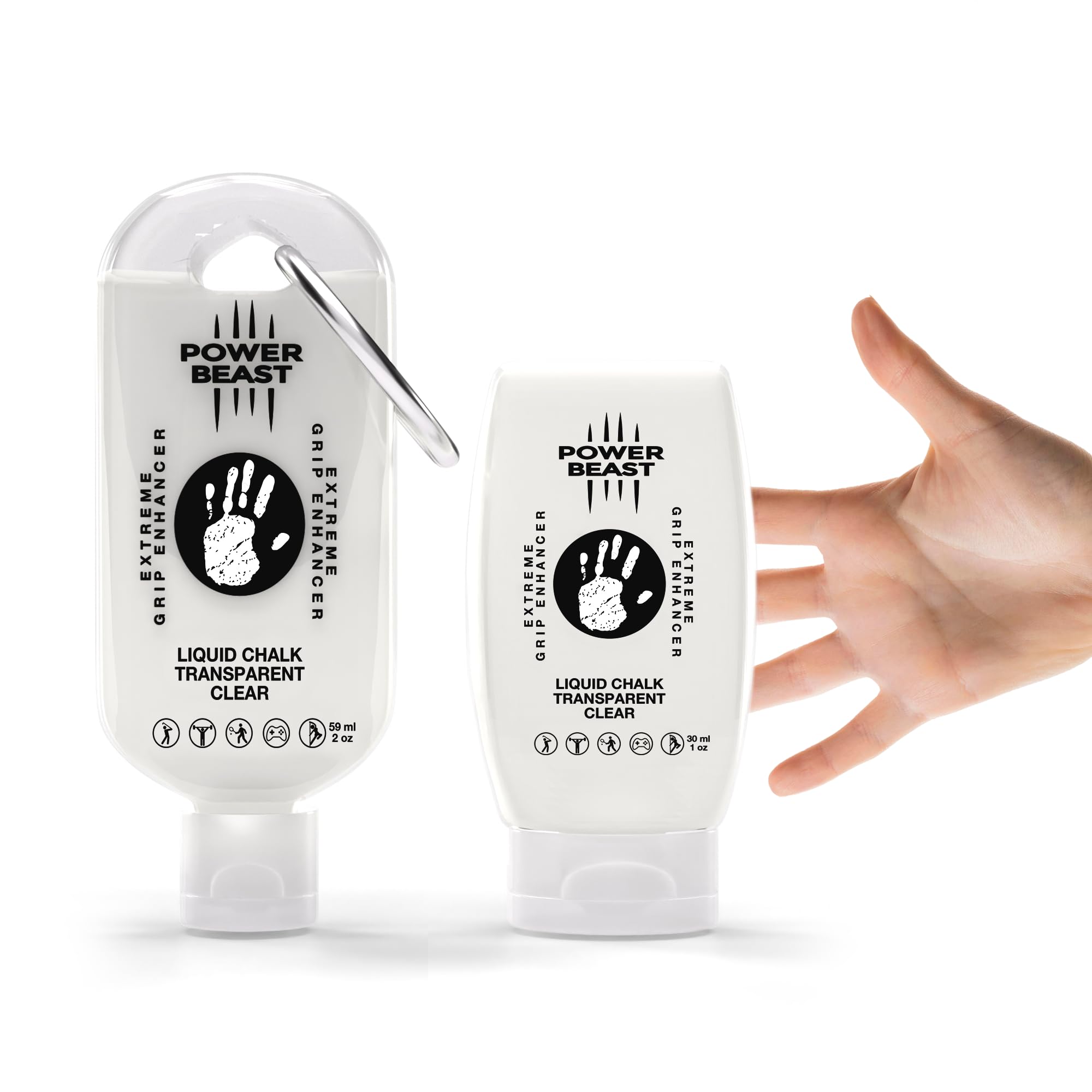 POWER BEAST, Clear Liquid Chalk, Non Sticky Grip Enhancer, Dry Hands, Transparent Liquid Chalk, Anti-Slip Solution, Dry Grip for Tennis, Golf, Pole Dancing, Gaming, and all Sports (59ML+30ML)