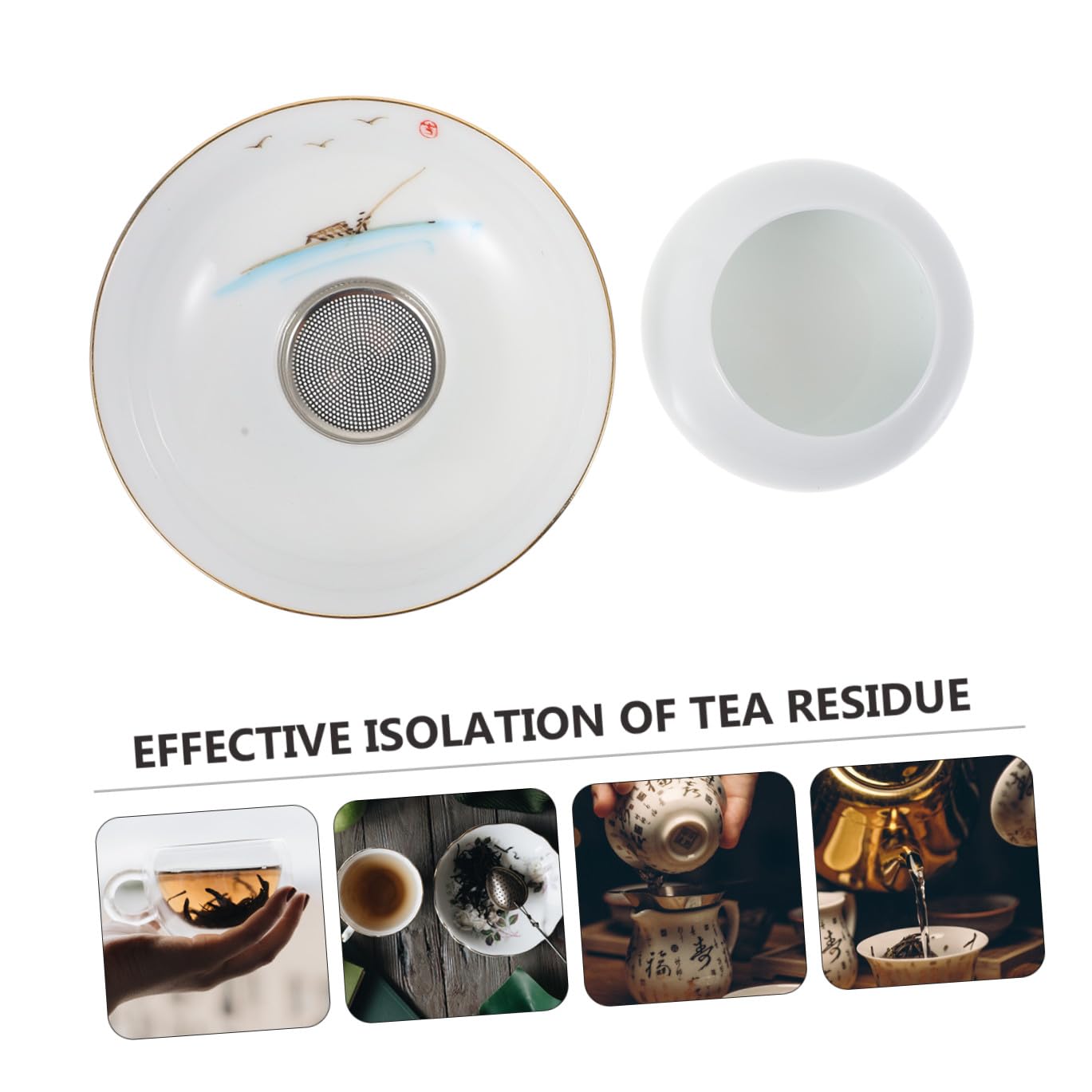 DOITOOL Filtre à Thé en Céramique Dessinée la Main avec Support en Acier Inoxydable, Infuseur Réutilisable pour Maison et Bureau, Style Antique pour Infusion