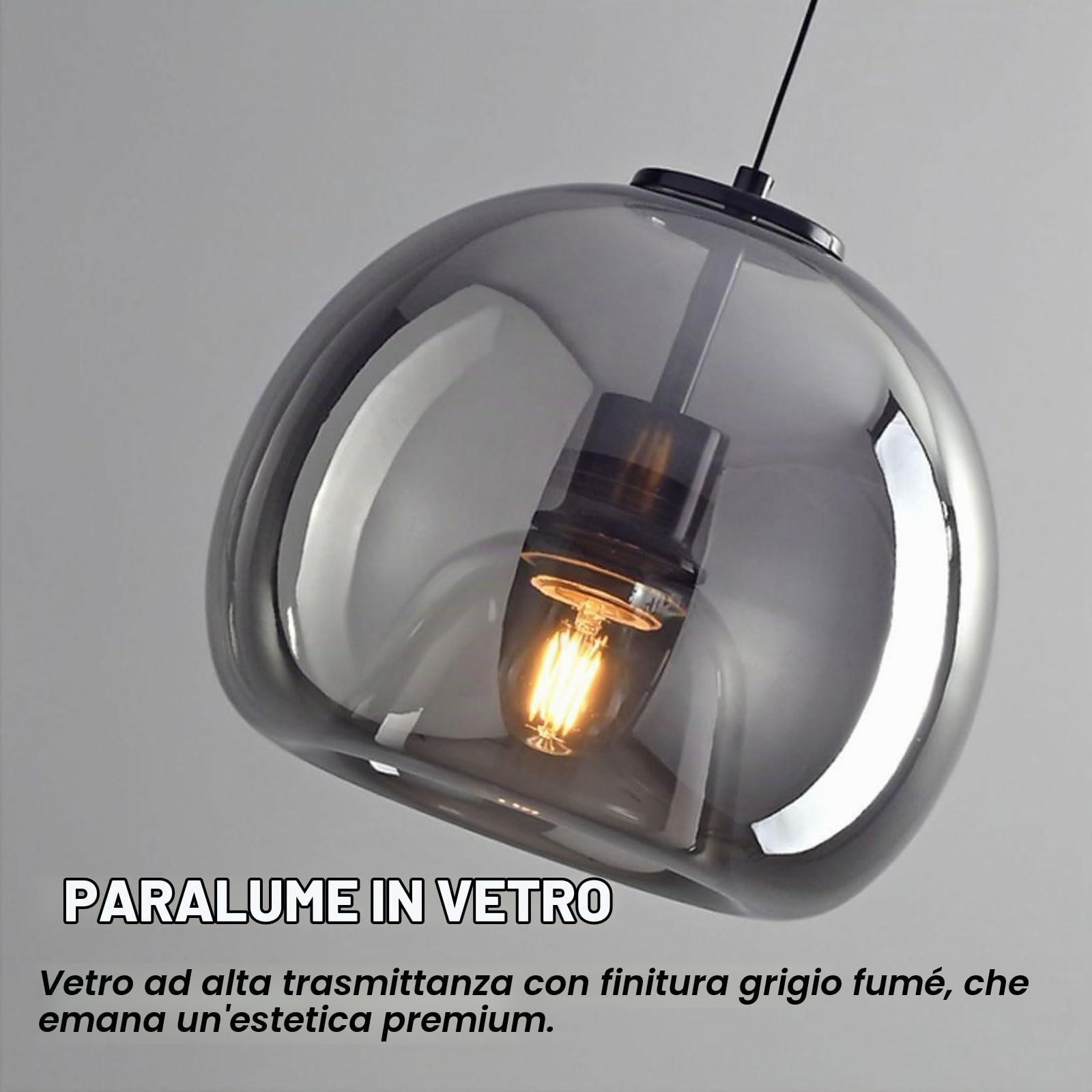 Lampadario moderno in vetro grigio fumé/ambra, lampade a sospensione in ferro da 9 pollici, illuminazione a sospensione regolabile in altezza per camera da letto Isola cucina Sala da pranzo Soggiorno