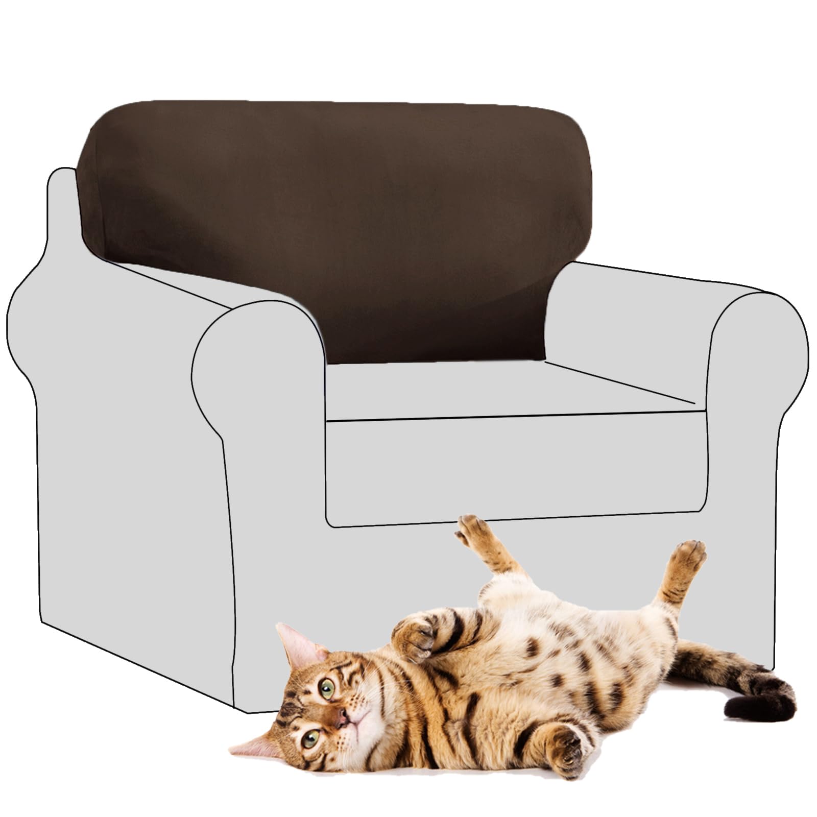 SYLC Stretch Velvet Sofa Backrest Cover, Back Cushion Covers Non-Slip Sofa Cushion Slipcovers for Couch Chesterfield Caravan RV Dinette (Dark Brown,1 pc Rectangle L)