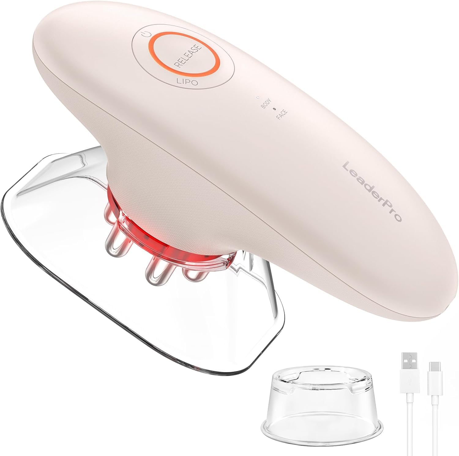 Masajeador Anticelulítico Eléctrico con Ventosas de Vacío, EMS y Luz Roja, 3 Niveles, Efecto Lifting, Masaje Profundo y Drenaje Linfático para Abdomen, Piernas, Glúteos, Brazos y Rostro, Rosa