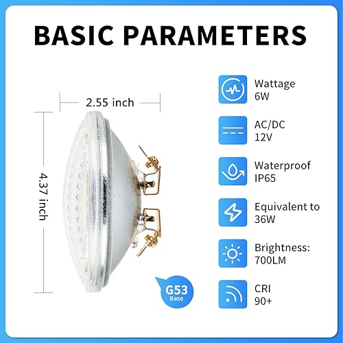 Goehiaul PAR36 Bombilla LED de paisaje 6W 3000K blanco cálido, ACDC12V, 700Lumens PAR 36 36W equivalente halógeno, impermeable, luz de inundación