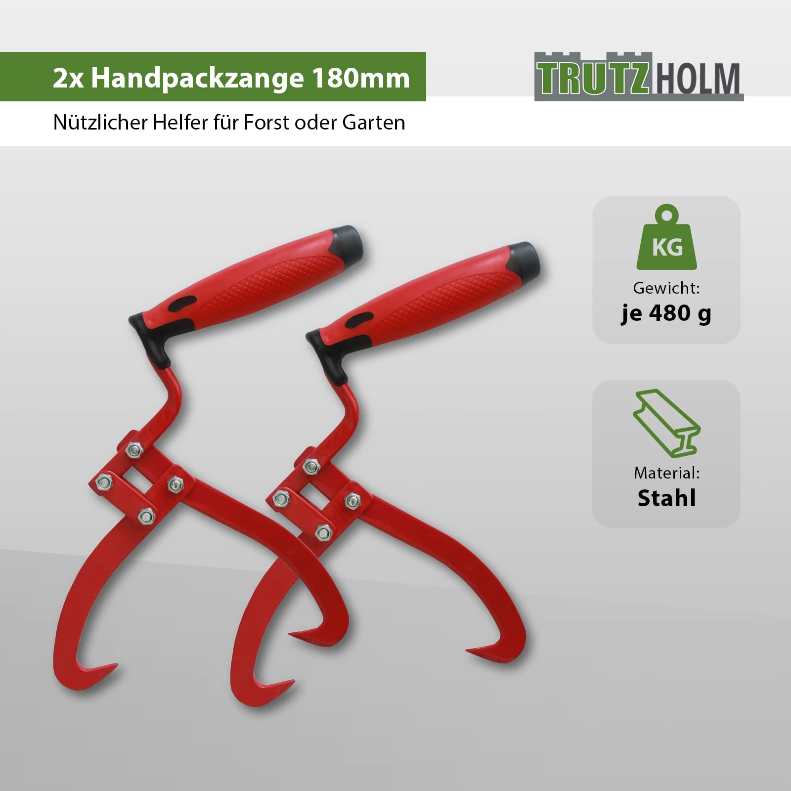 Baumarktplus Handpackzange 7 Zoll Packzange Maulöffnung 18 cm Handhebehaken Sappie Holzgreifer Holzpackzange Schleppzange Forstzange Forst Holz Outdoor (2 Stück)