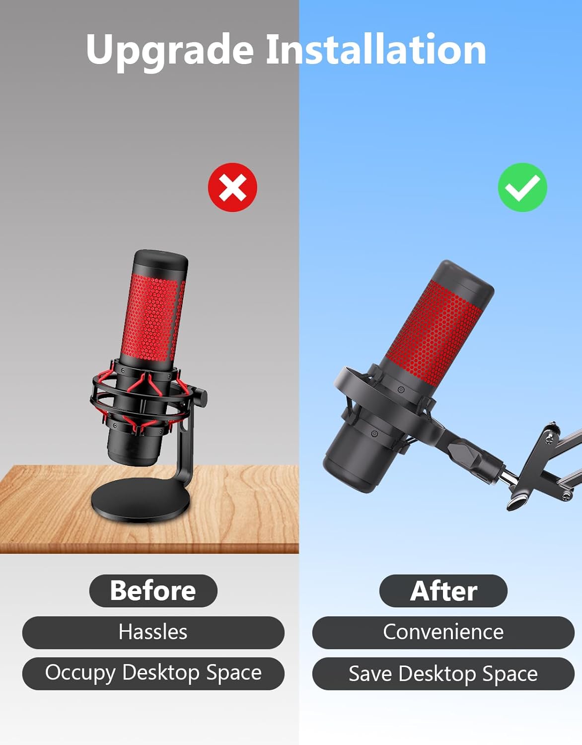 [2026 Upgrade] Microphone Shock Mount for HyperX QuadCast with 3/8" or 1/4" Screw Adapter, Works with HyperX QuadCast Microphone Stand & Boom Arm Durable Replacement Accessory for Mic