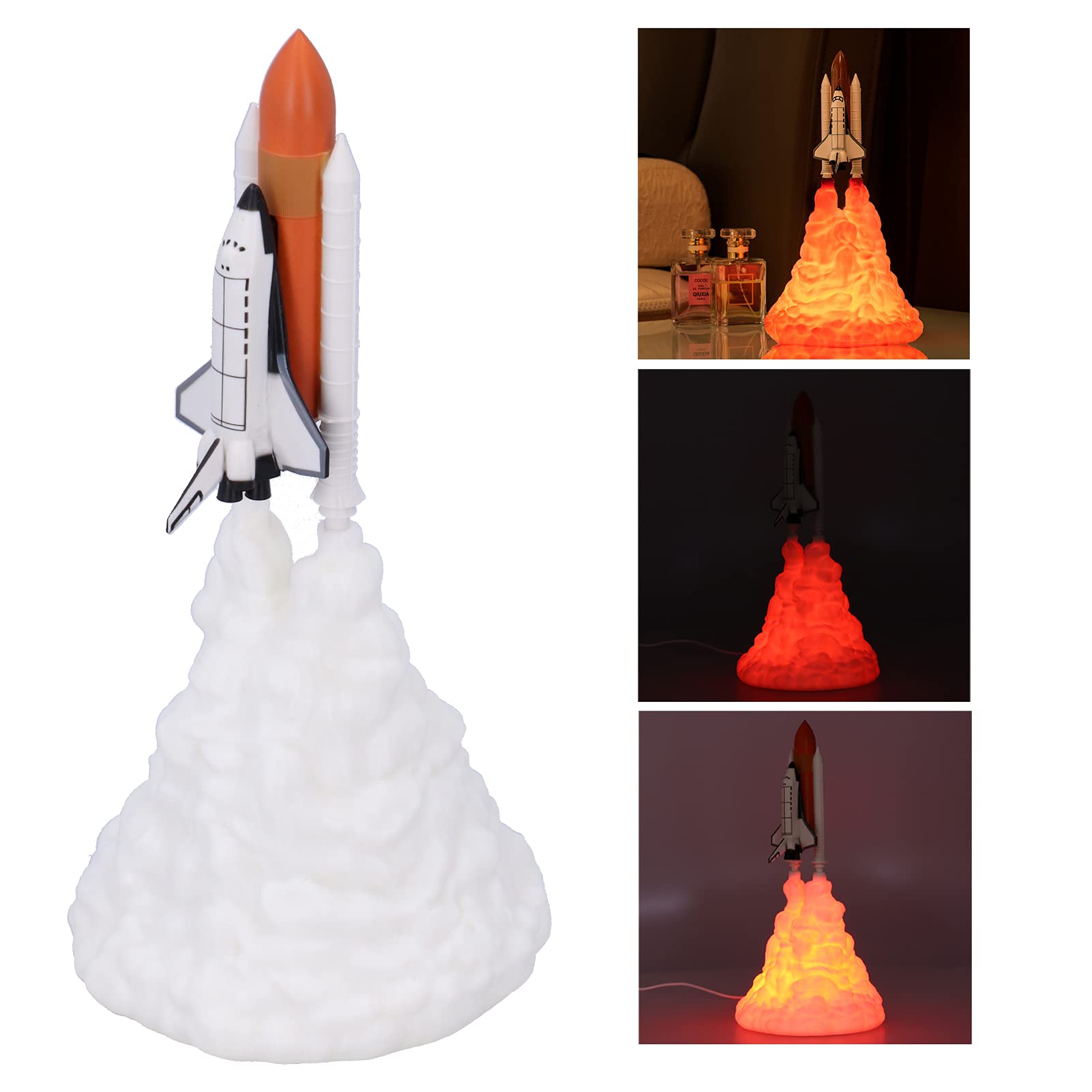 Veilleuse Fusée, 3D LED Veilleuse Lampe de Chargement USB Lampe Navette Spatiale Fusée Décorations de Bureau Anniversaire Décoration Lumineuse de la Maison